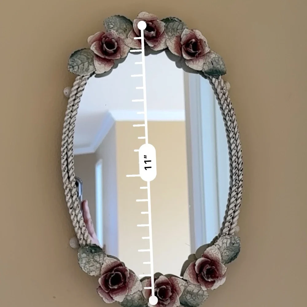 Antique Floral Oval Wall Mirror with Pink Roses